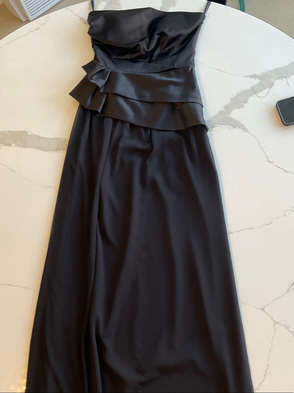 Max & Cleo Black Strapless Satin Ruffled Evening Gown
